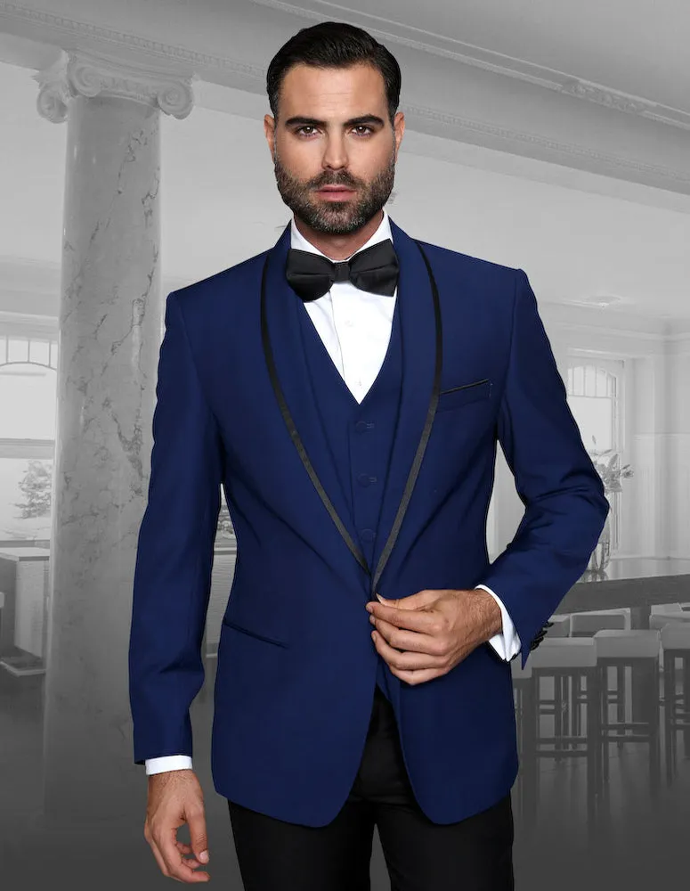 3pc Black Tuxedo Flat Front Pants With Bow Tie| GENOVA| Sapphire