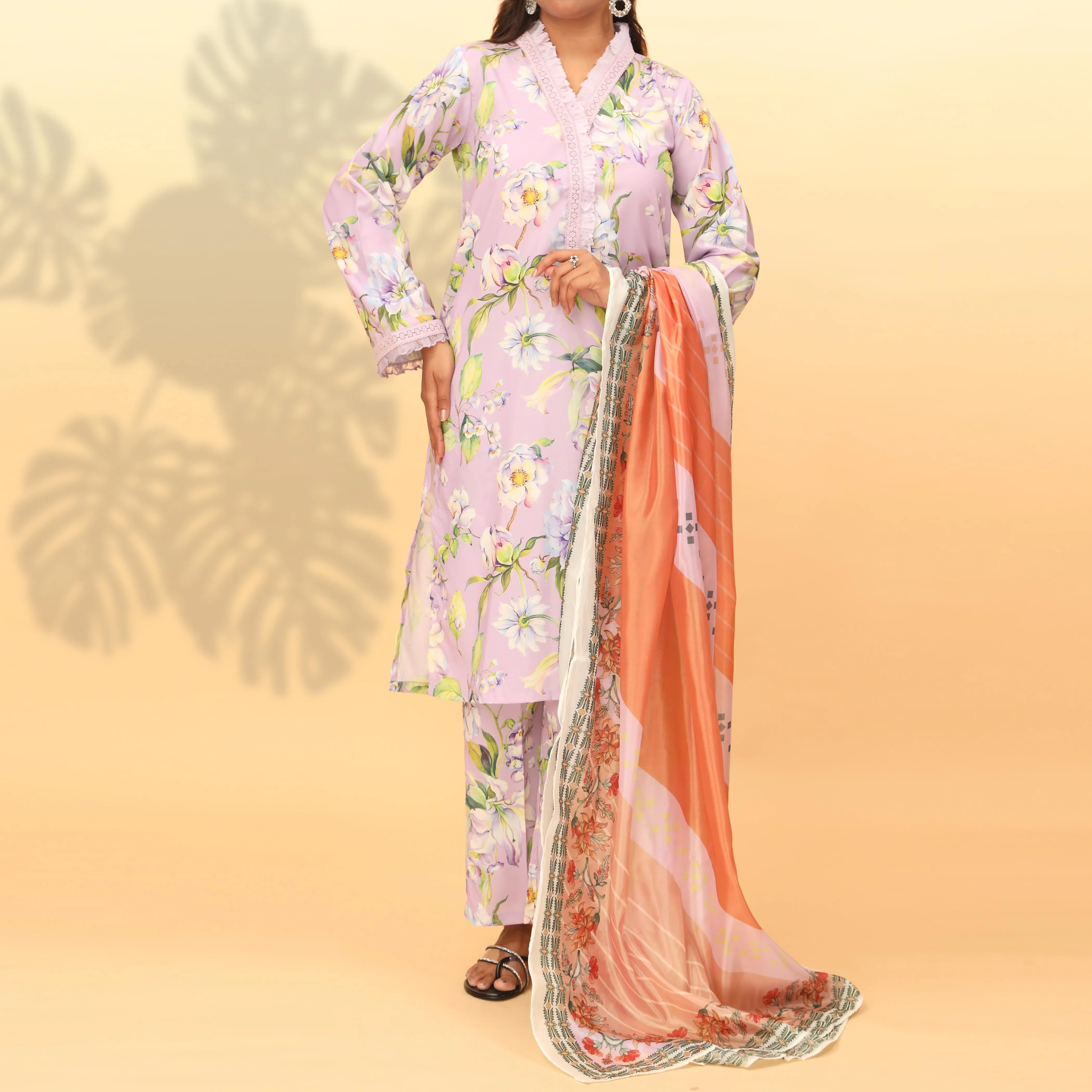 3PC- Digital Printed Grip Silk Suit PW4015