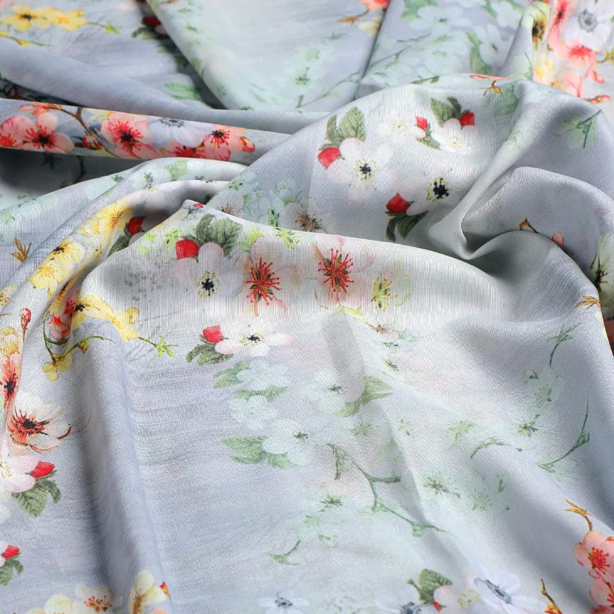 Beautiful Floral Vine Digital Printed Kora Silk Fabric