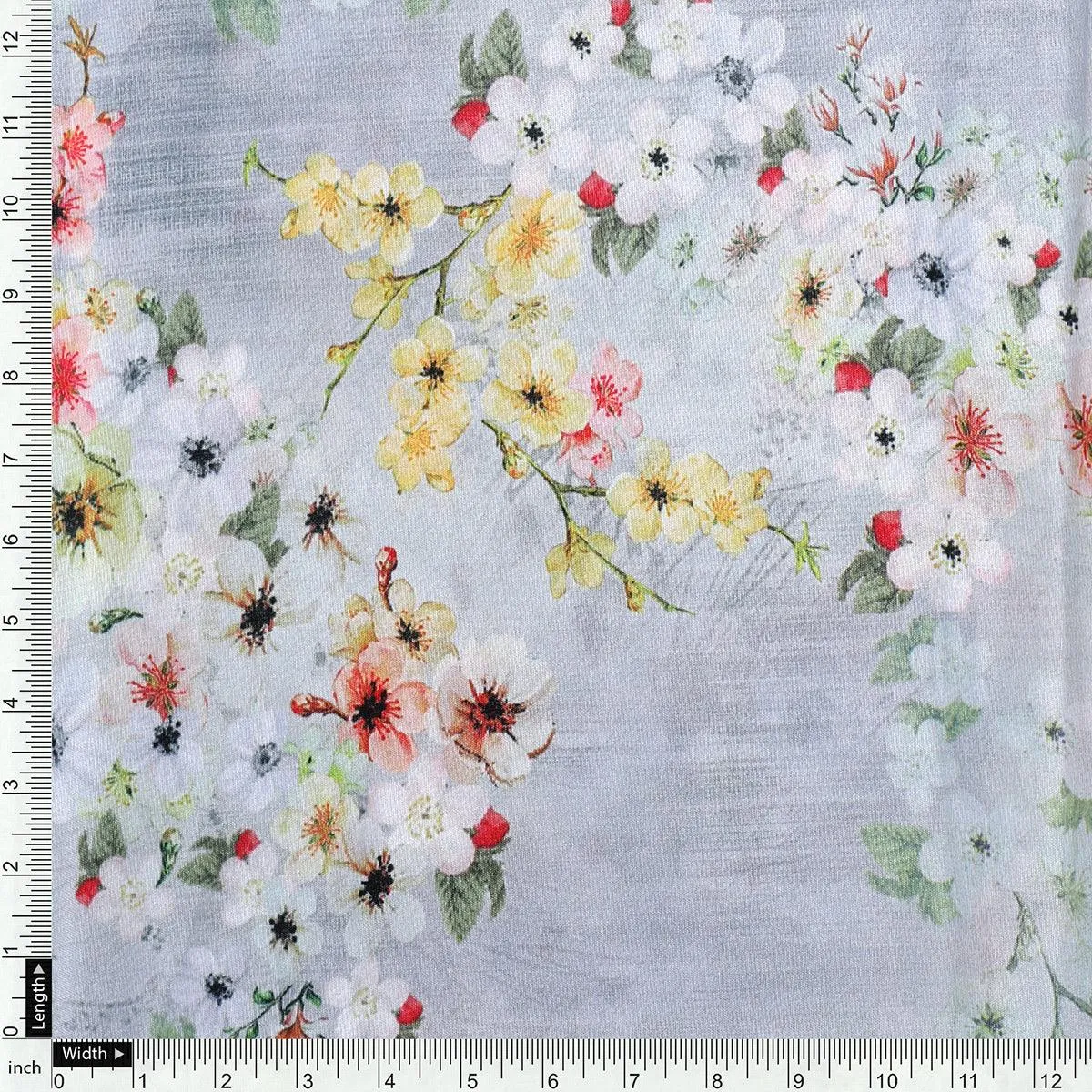 Beautiful Floral Vine Digital Printed Kora Silk Fabric