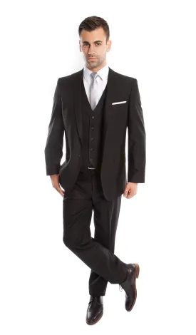 Black Solid 3-PC Slim Fit Stretch Suits For Men