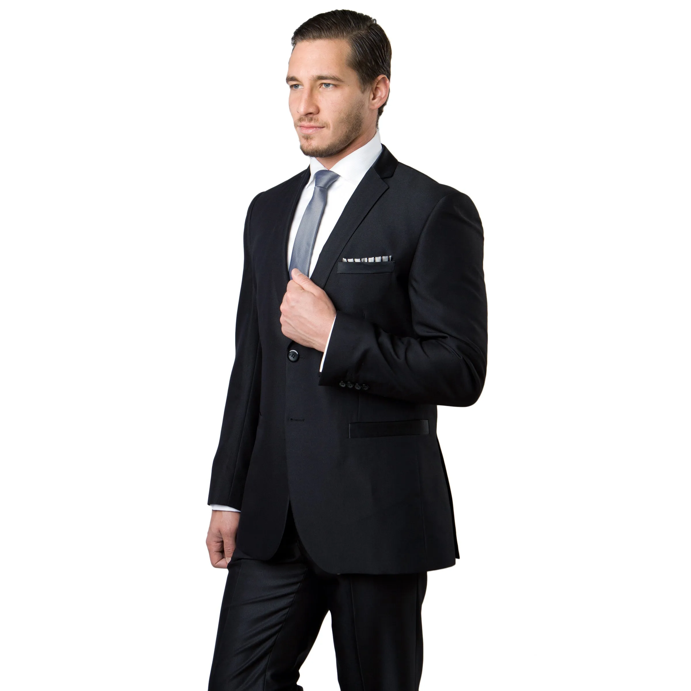 Black Tone on Tone Shiny 2-PC Slim Fit Suits