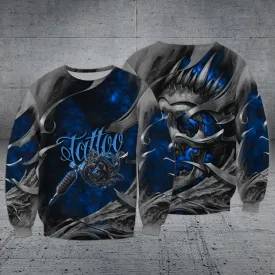 Blue Skull Tattoo Artist Pattern 3D Sweatshirt Shirts, Hoodie Shirt for Tattoo