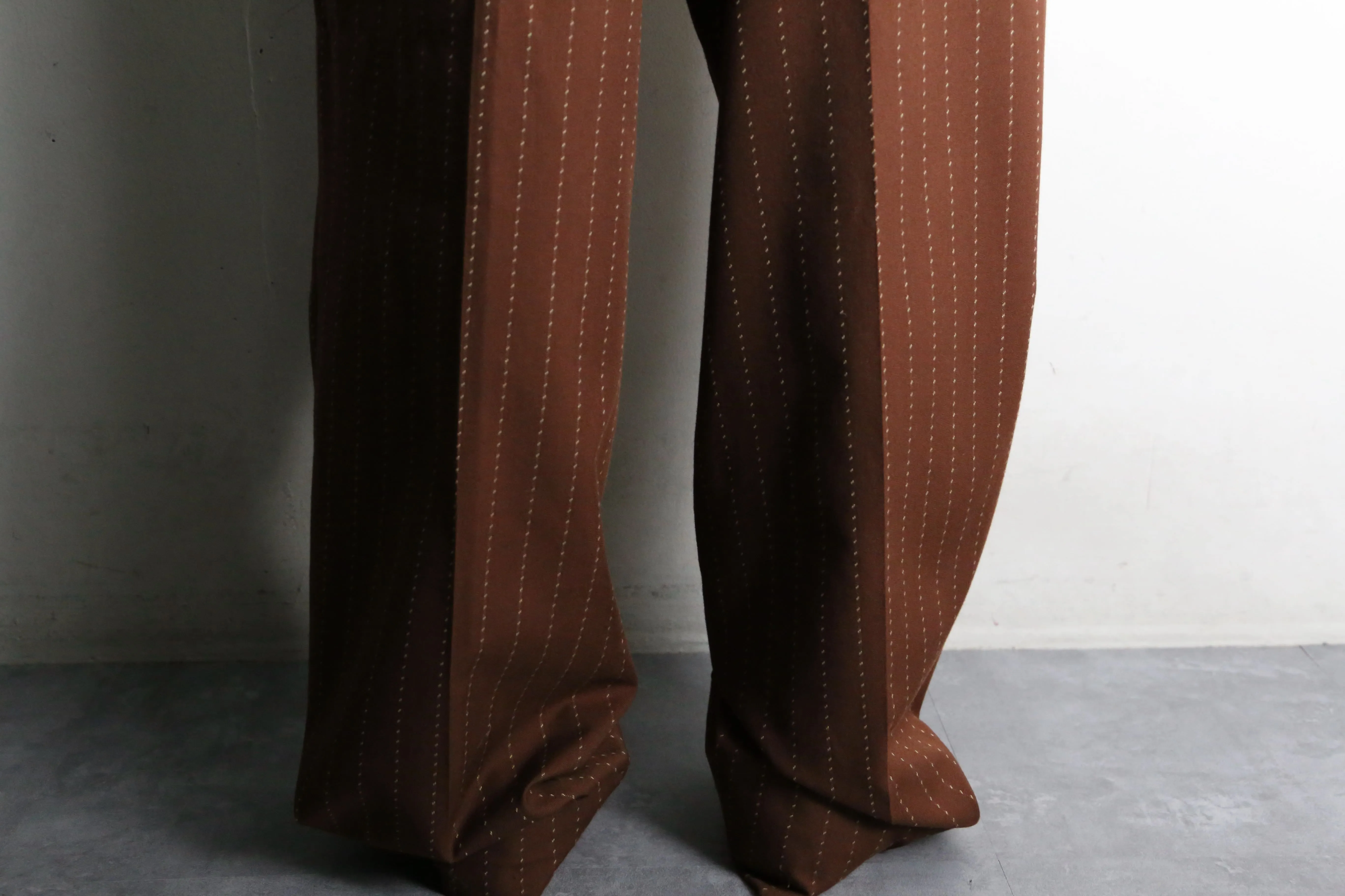 brown pinstripe wide slacks