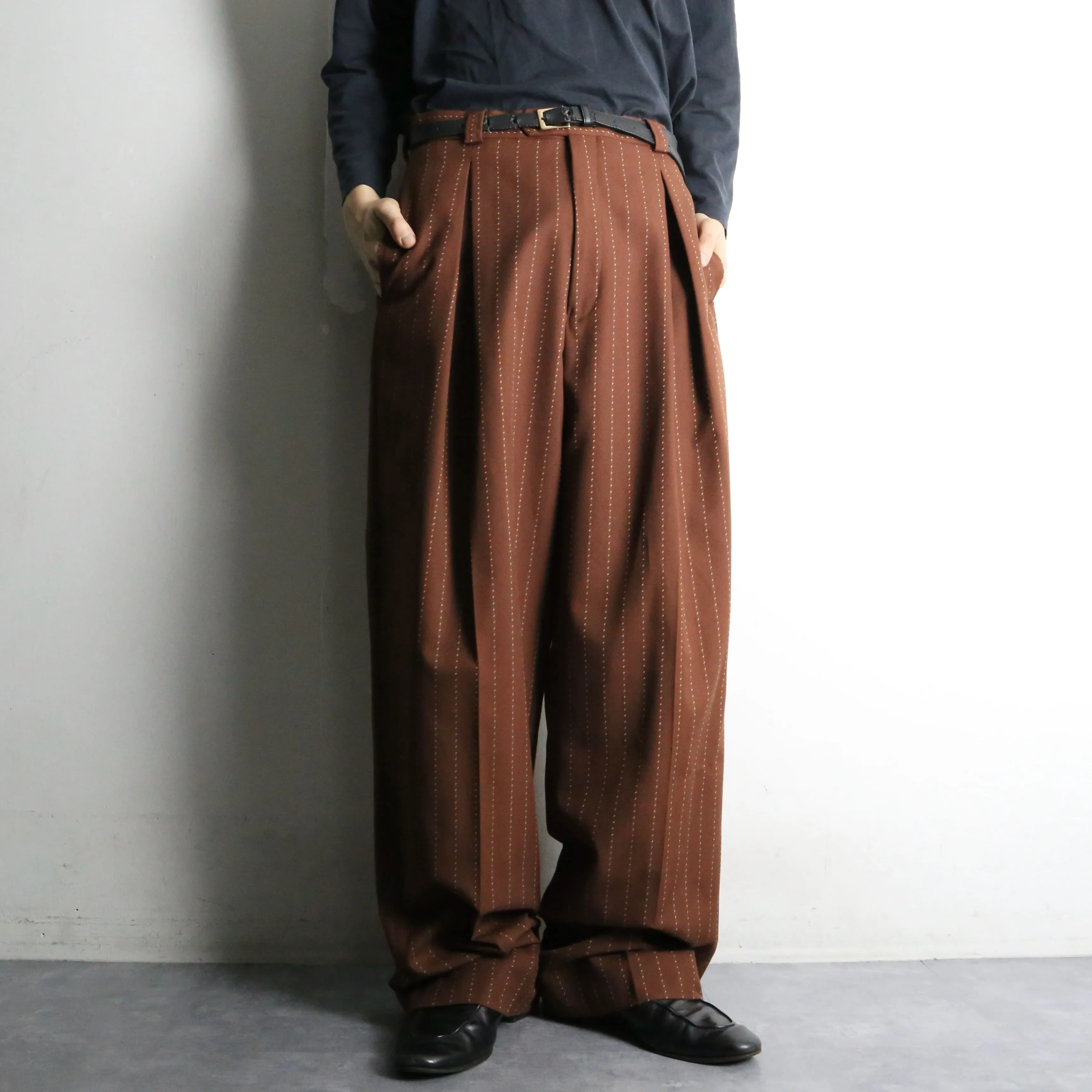 brown pinstripe wide slacks