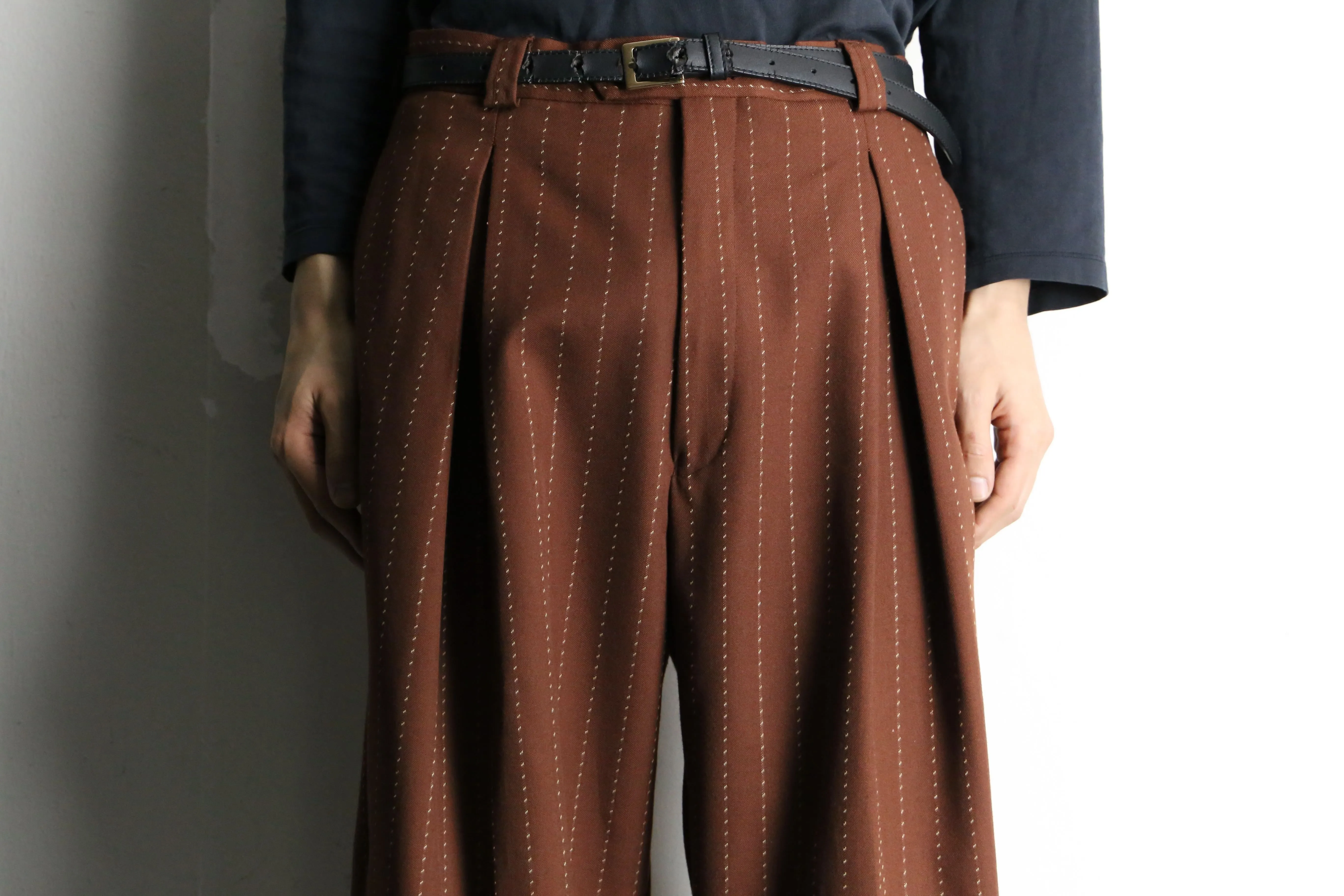 brown pinstripe wide slacks