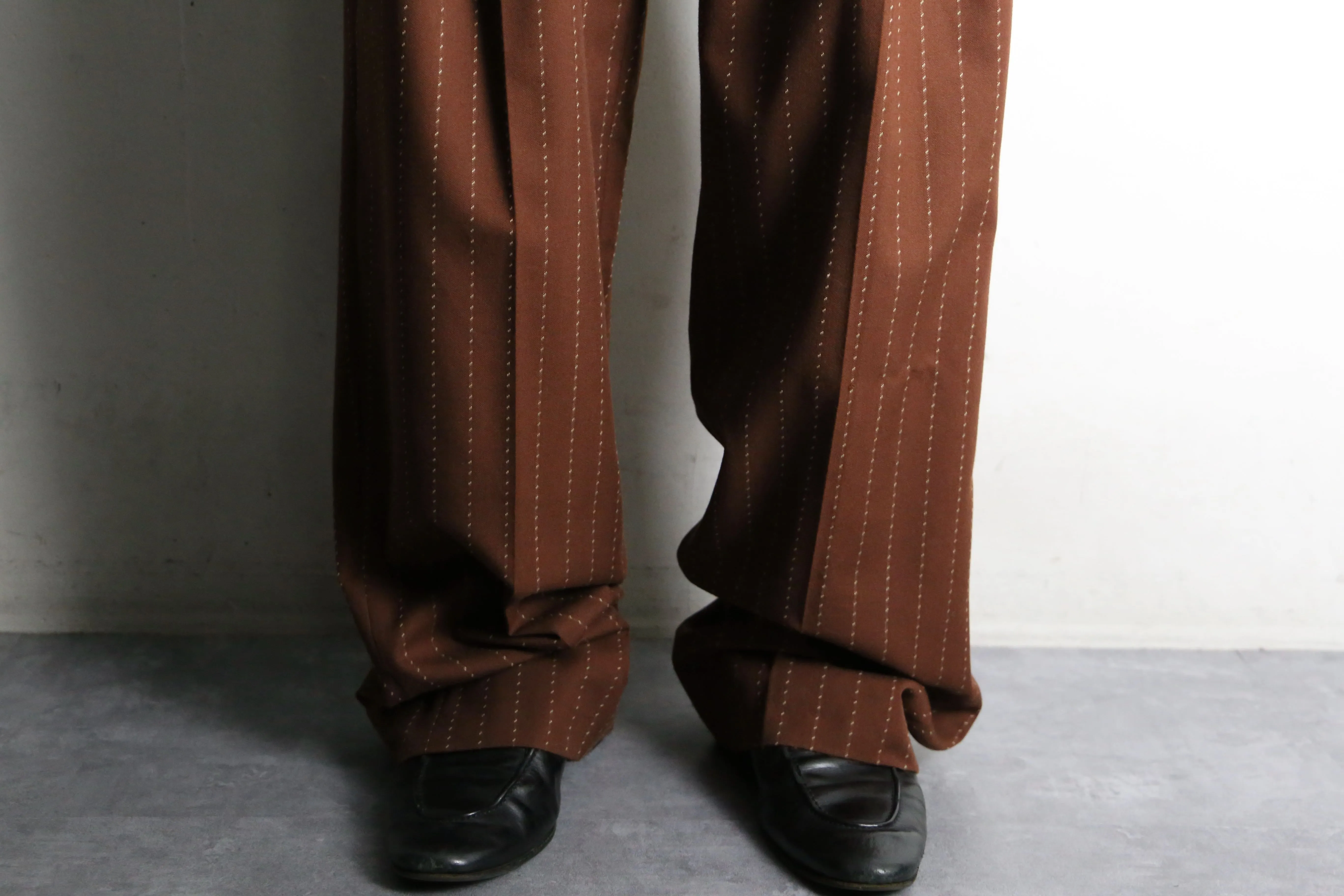 brown pinstripe wide slacks