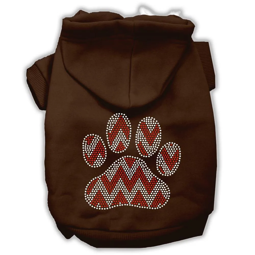 Candy Cane Chevron Paw Rhinestone Dog Hoodie Brown L (14)