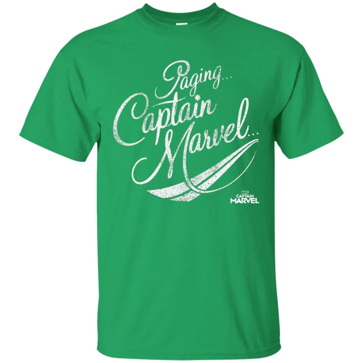 Captain Marvel Paging Distressed Cursive Men Cotton T-Shirt