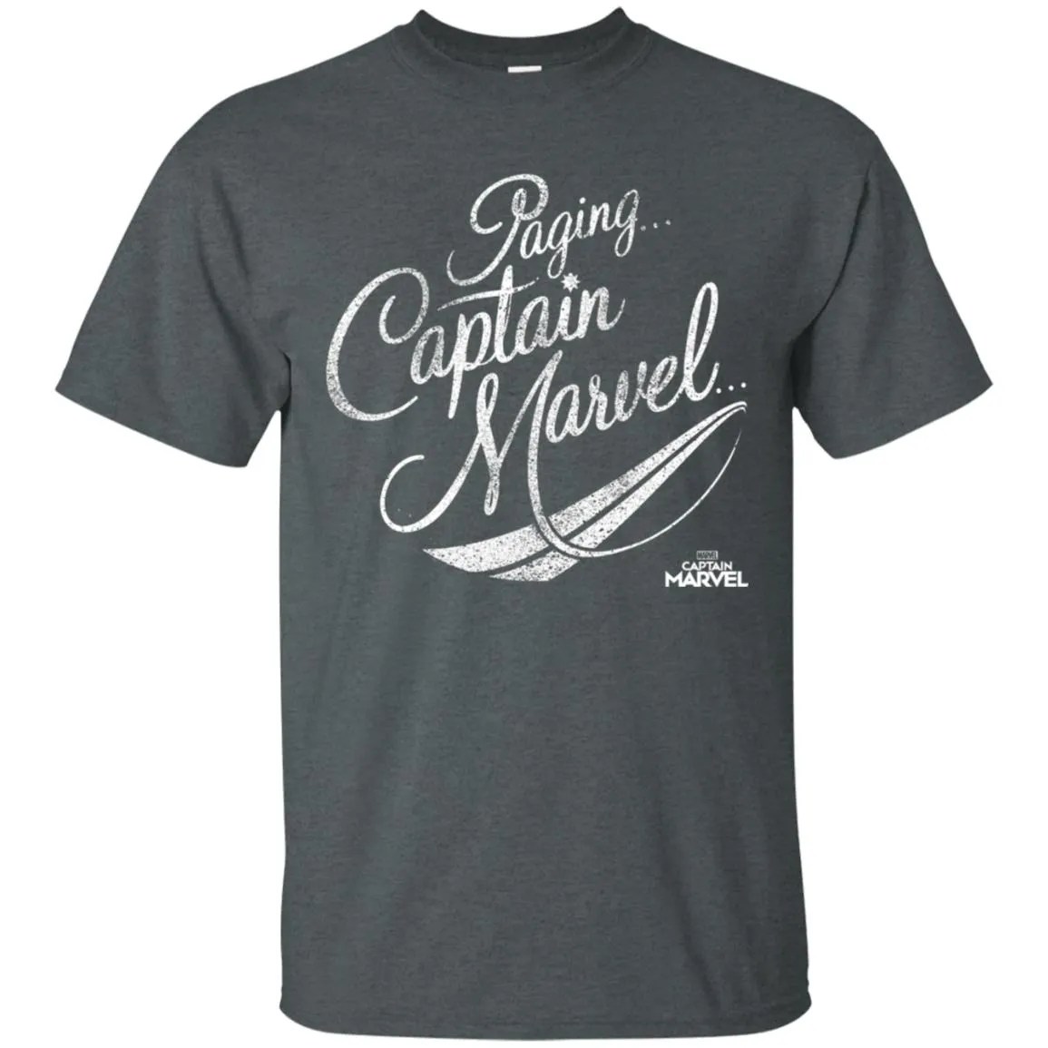 Captain Marvel Paging Distressed Cursive Men Cotton T-Shirt