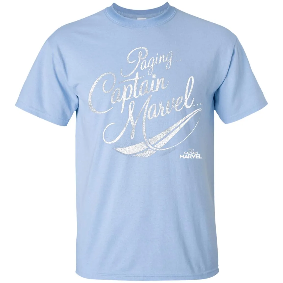 Captain Marvel Paging Distressed Cursive Men Cotton T-Shirt