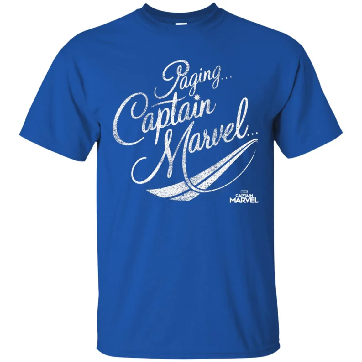 Captain Marvel Paging Distressed Cursive Men Cotton T-Shirt