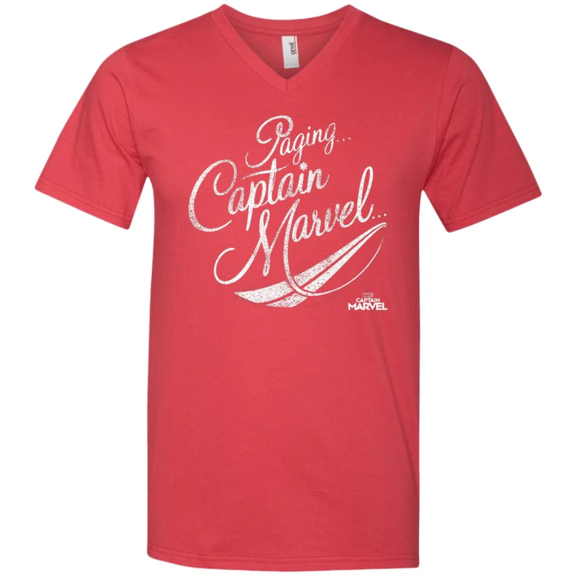 Captain Marvel Paging Distressed Cursive Men V-Neck T-Shirt