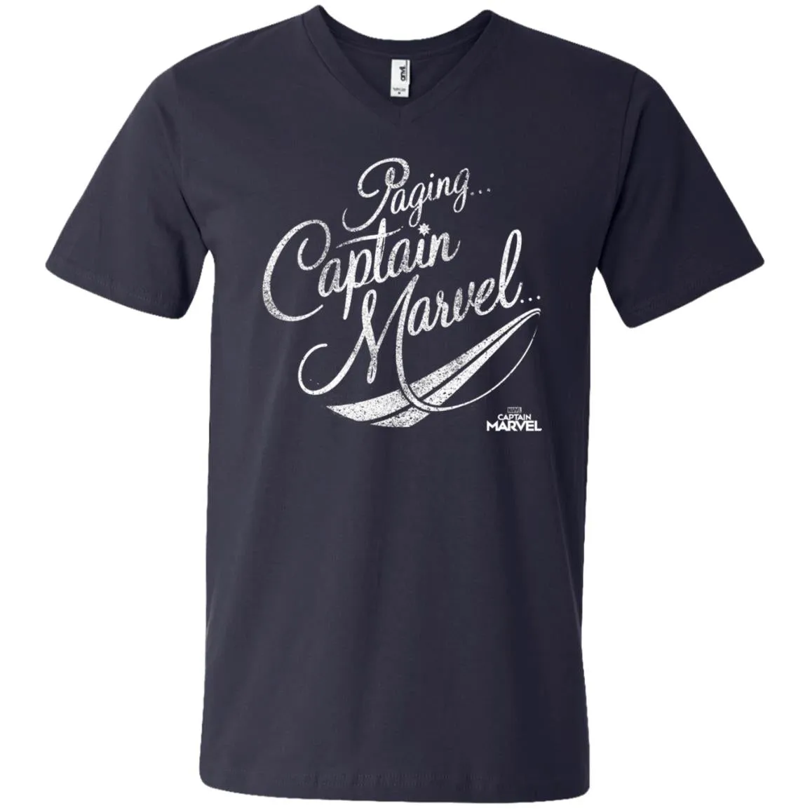 Captain Marvel Paging Distressed Cursive Men V-Neck T-Shirt