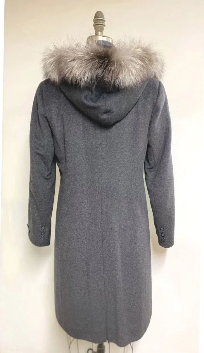 Carolina Classic Coat - 50% Cashmere & Wool Blend -Detachable Fox Hood