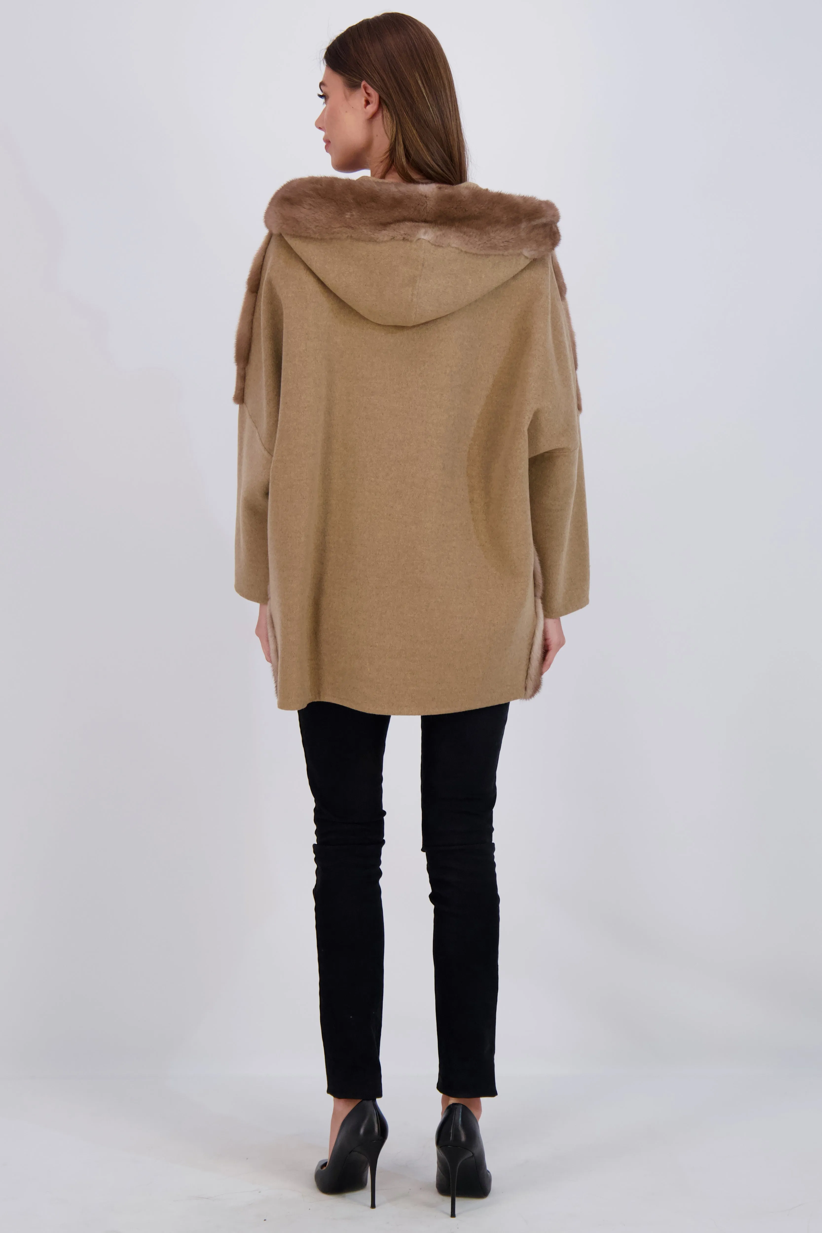 Chevron Mink Parka with Cashmere Sleeves