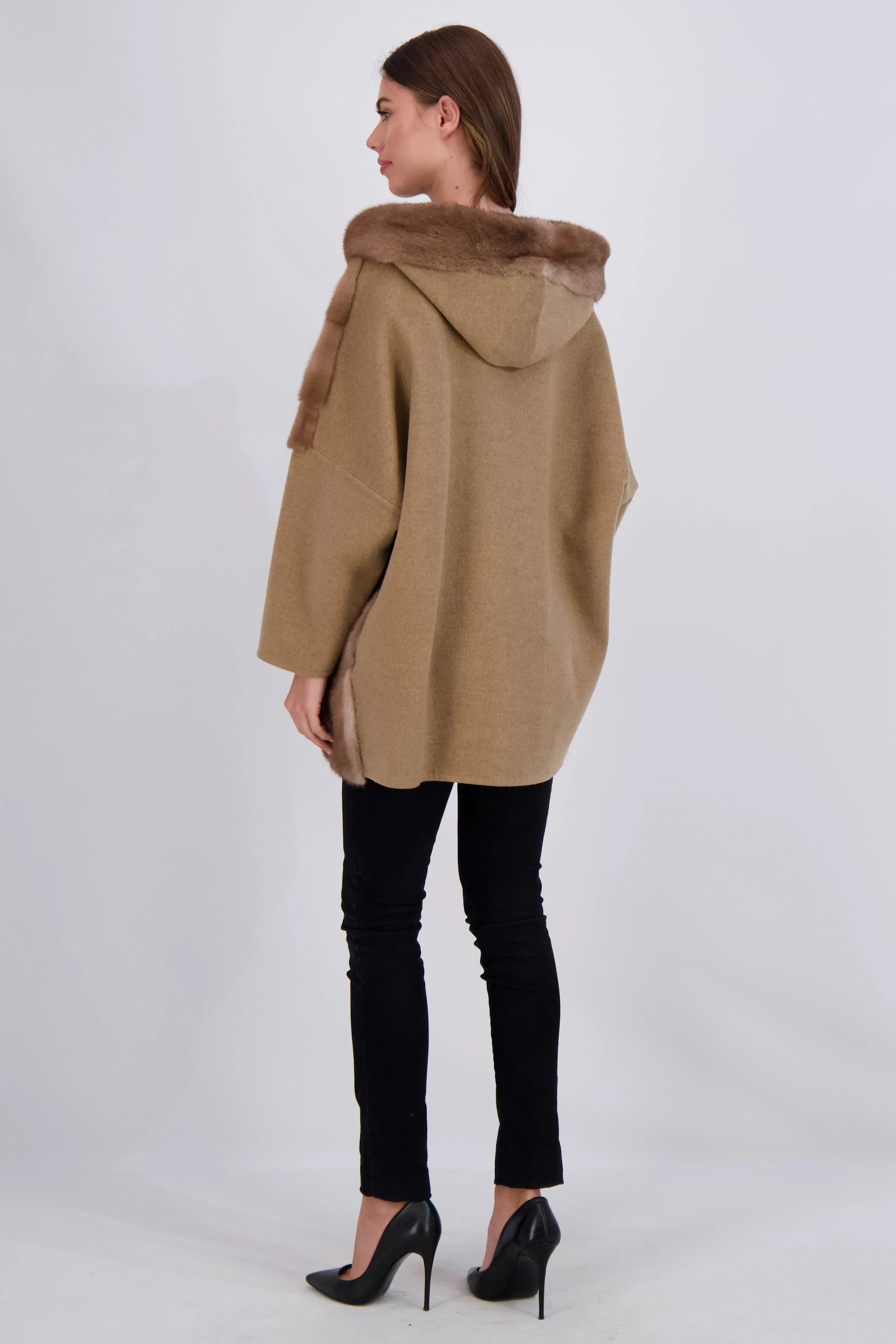 Chevron Mink Parka with Cashmere Sleeves