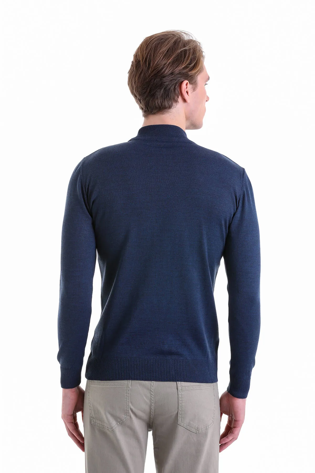 Comfort Fit Wool Blend Indigo Mock Neck Sweater