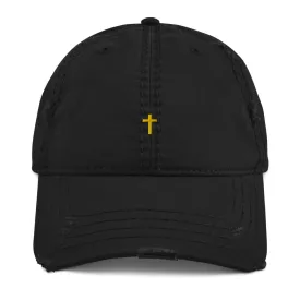 Cross Embroidered Distressed 6 panel hat cap Jesus Lord God Christ Christian Christianity Faith Catholic Mormon LDS Lutheran Unitarian