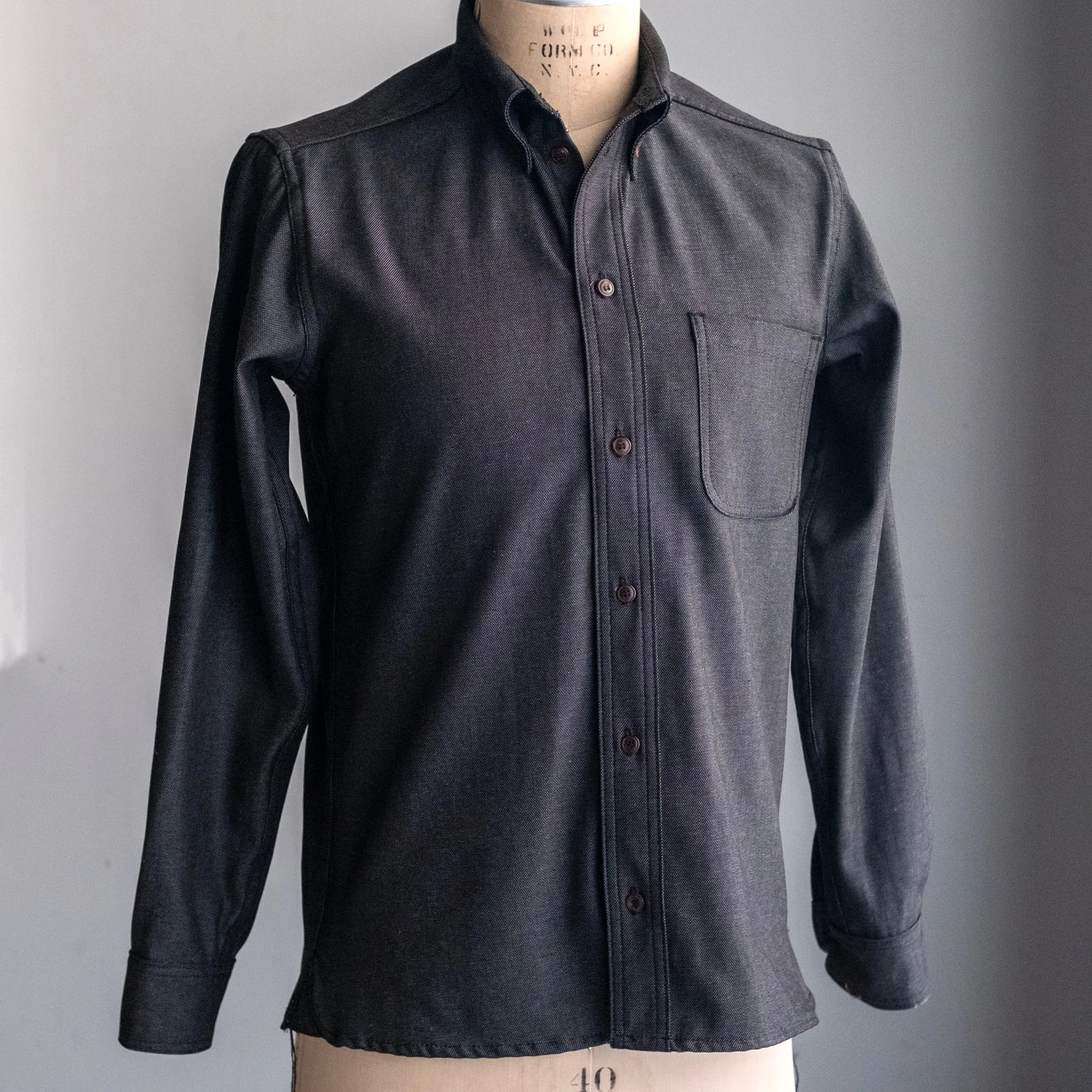 Denim Button Down Shirt Dark Ash 9oz Italian Oxford