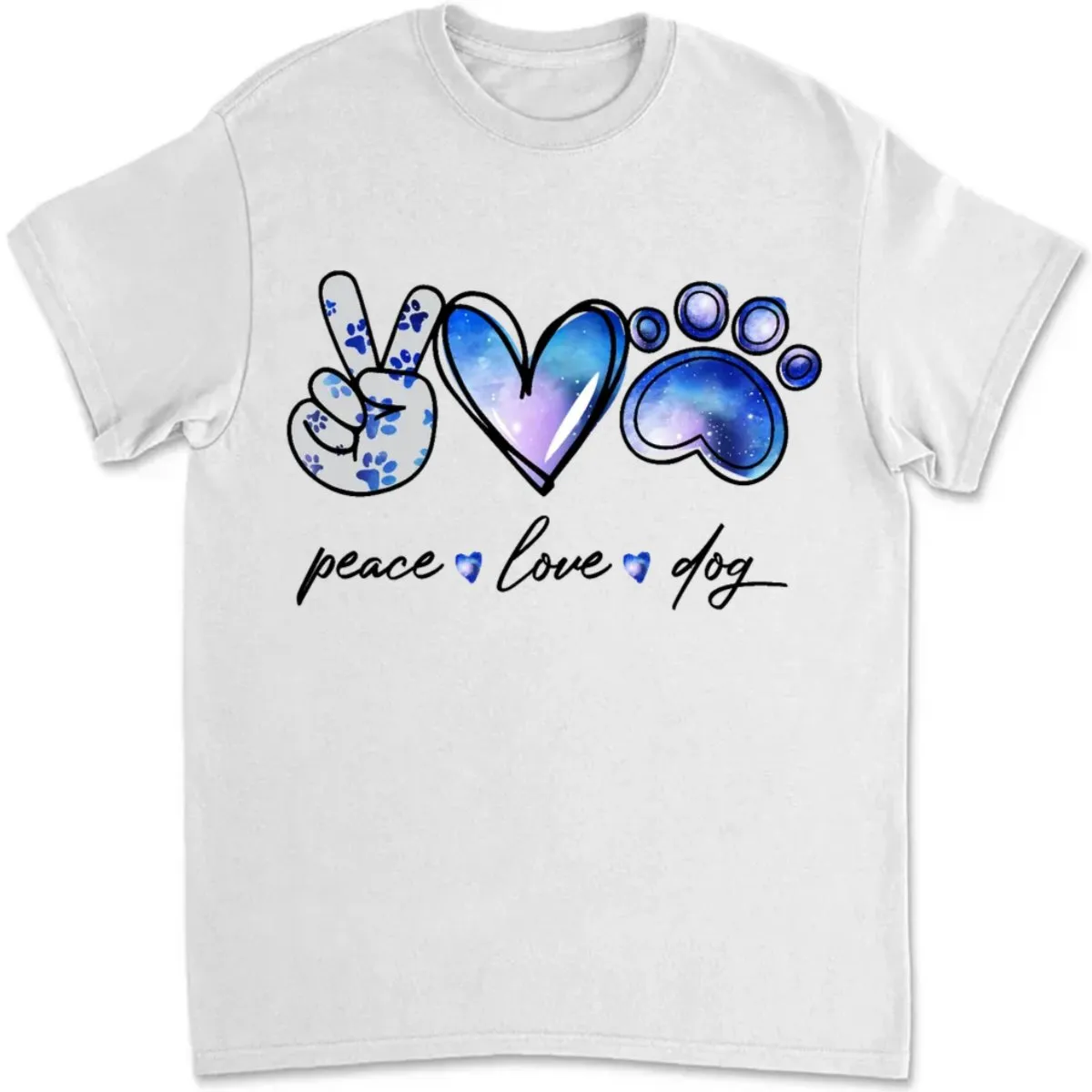 Dog Lovers - Peace Love & Paws - Personalized White Unisex T-Shirt (Ver 2)