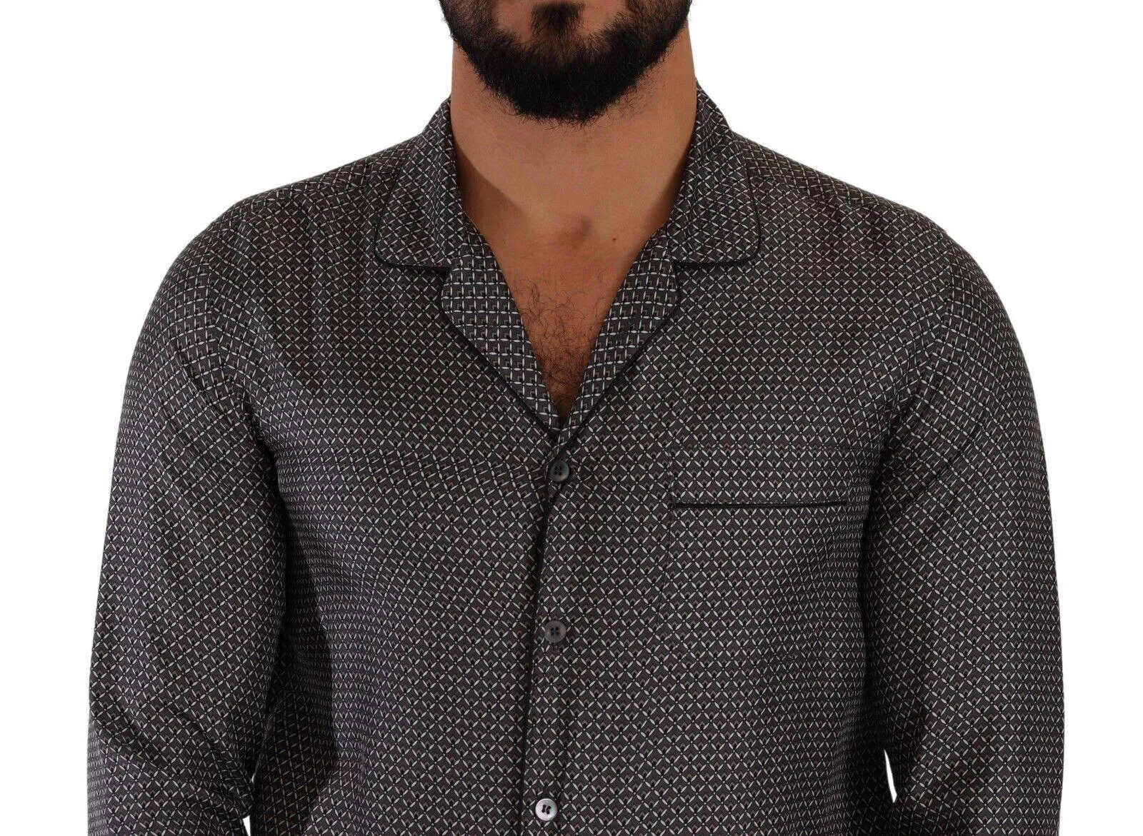 Dolce & Gabbana Gray Fantasy Pattern Pajama Top Mens Shirt