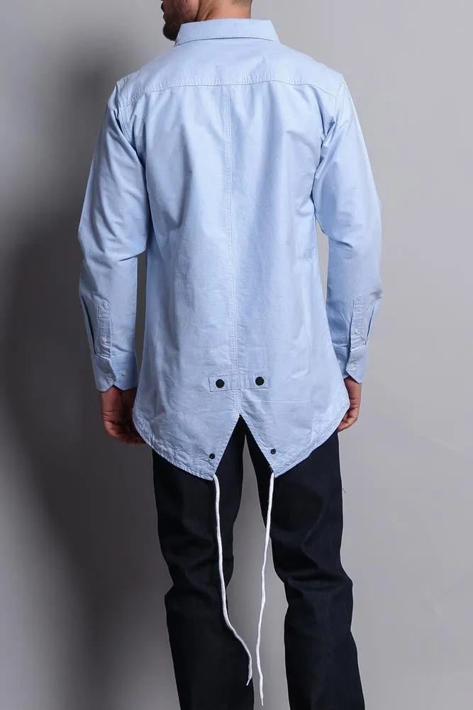 Elongated Fishtail Oxford Button Up Shirt