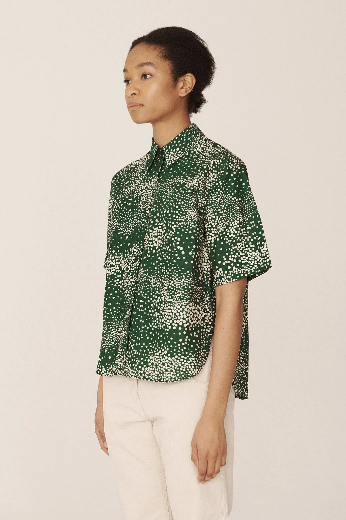 EVA Snowstorm Print Cotton Silk Shirt - Green