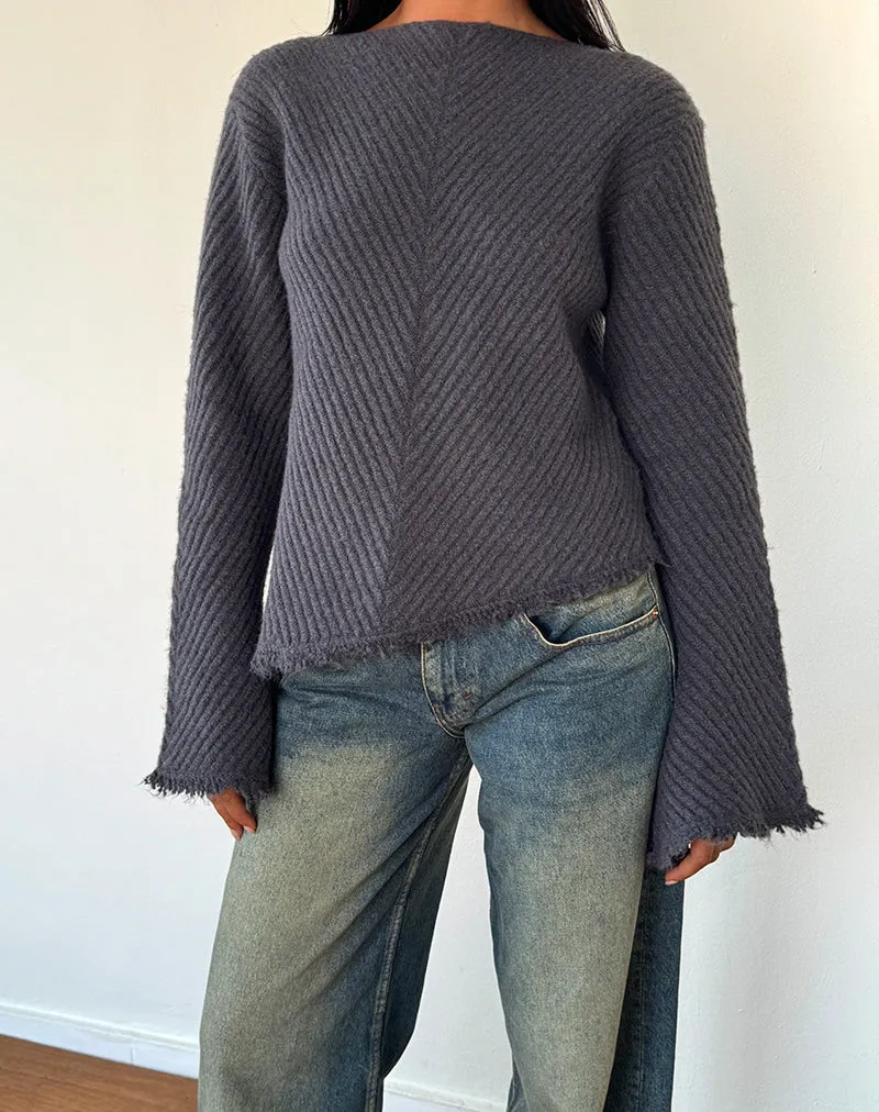 Fergie Asymmetric Knit Jumper in Ocean Storm