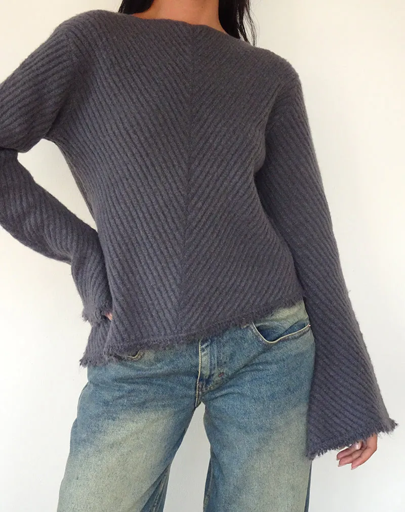 Fergie Asymmetric Knit Jumper in Ocean Storm