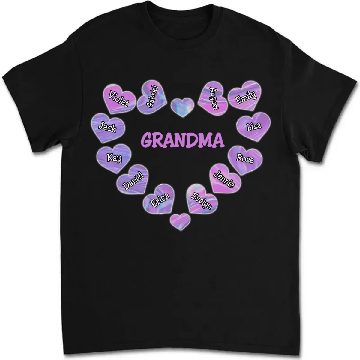 Grandma - Mom With Violet Heart Kids - Personalized Unisex T-Shirt