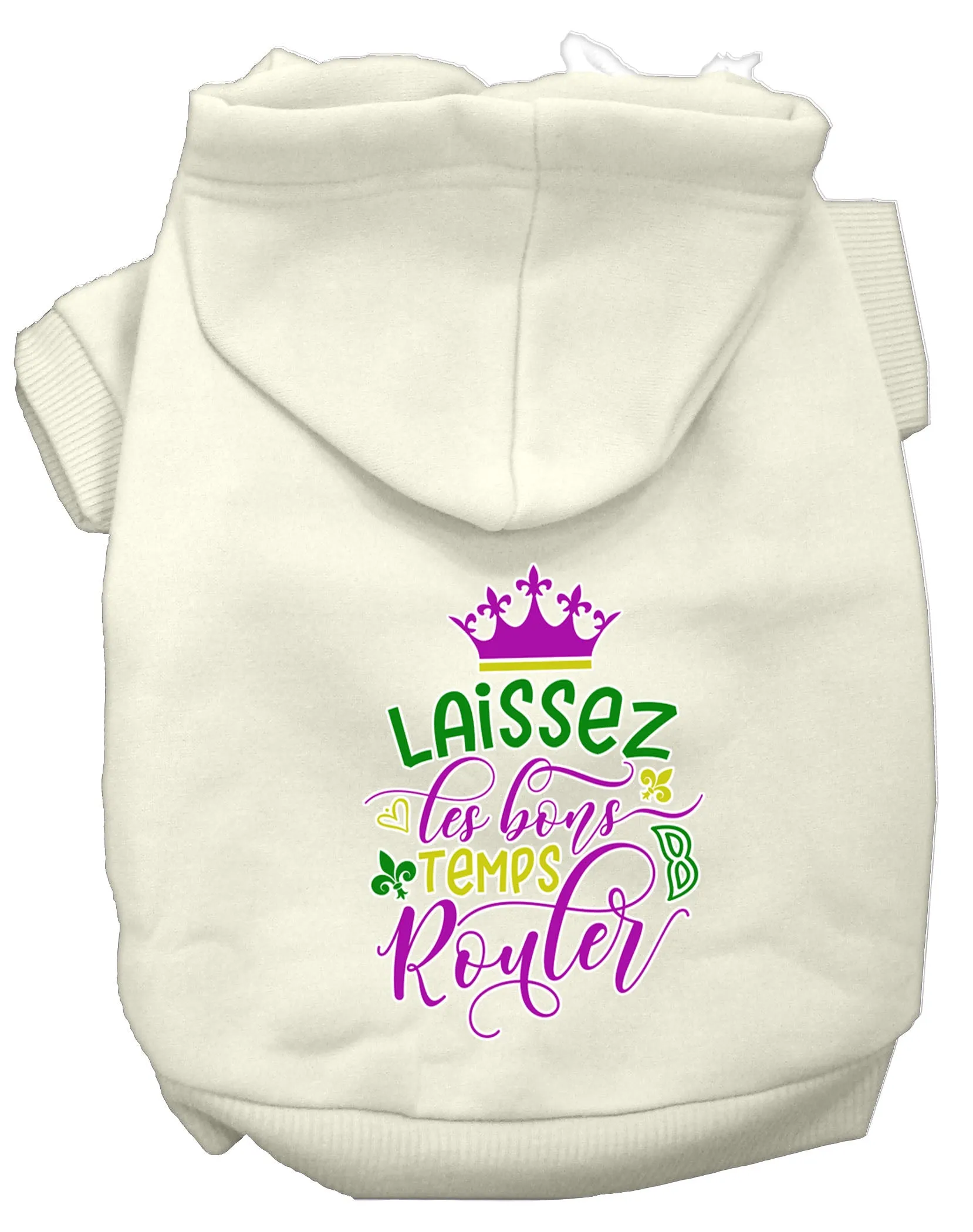 Laissez Les Bons Temps Rouler Screen Print Mardi Gras Dog Hoodie Cream M