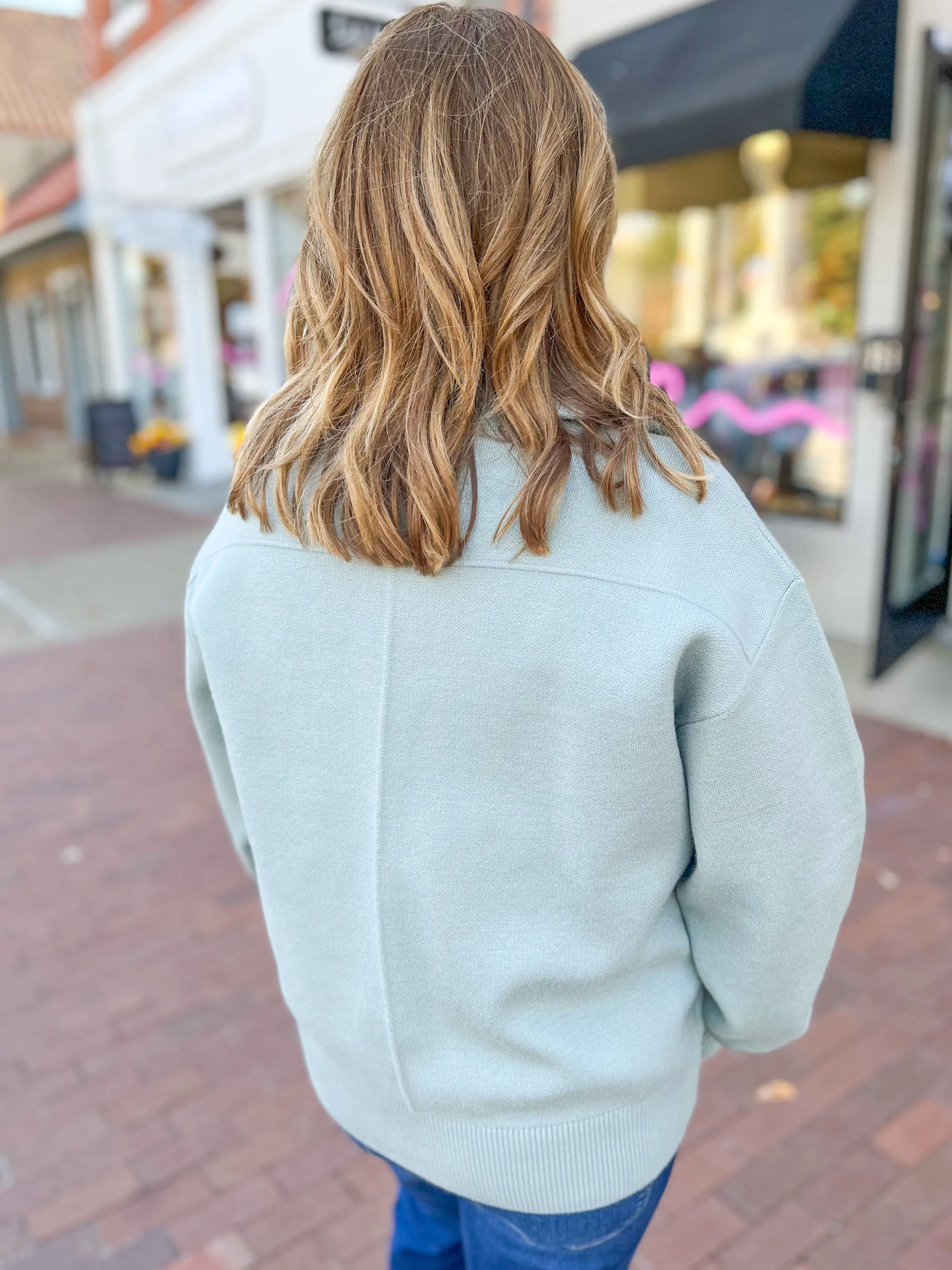 Light Teal Zippered Sweater Jacket