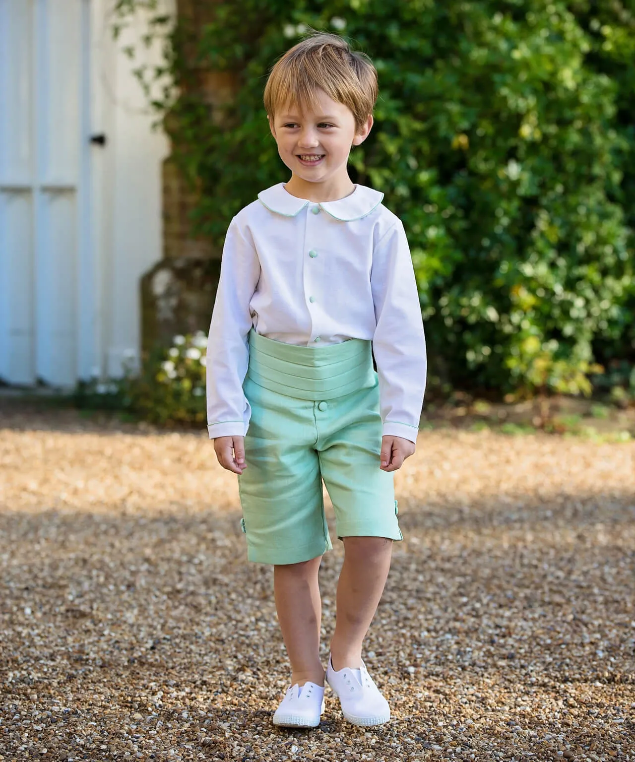 Linen Shirt with Green Trim and Buttons