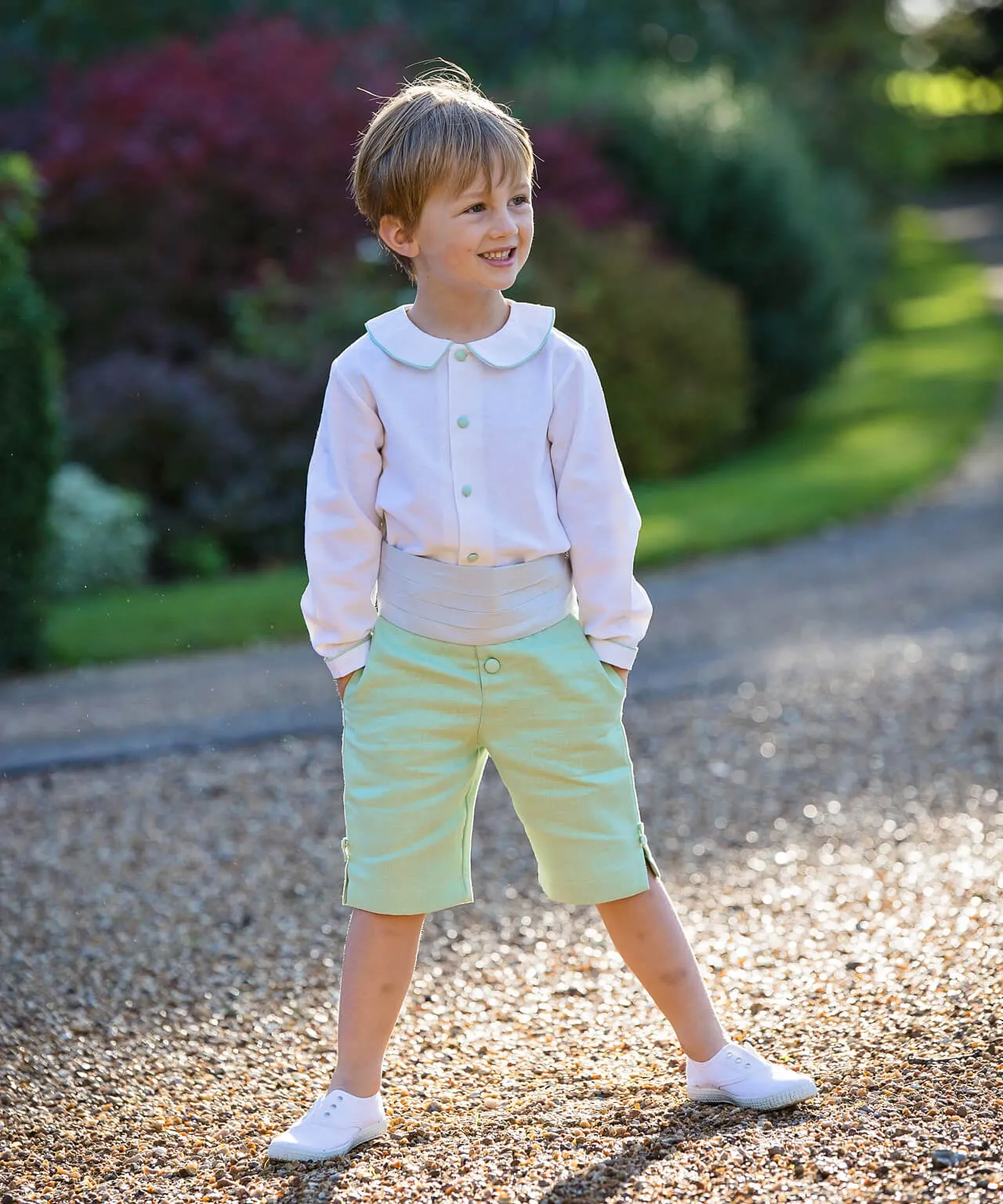 Linen Shirt with Green Trim and Buttons