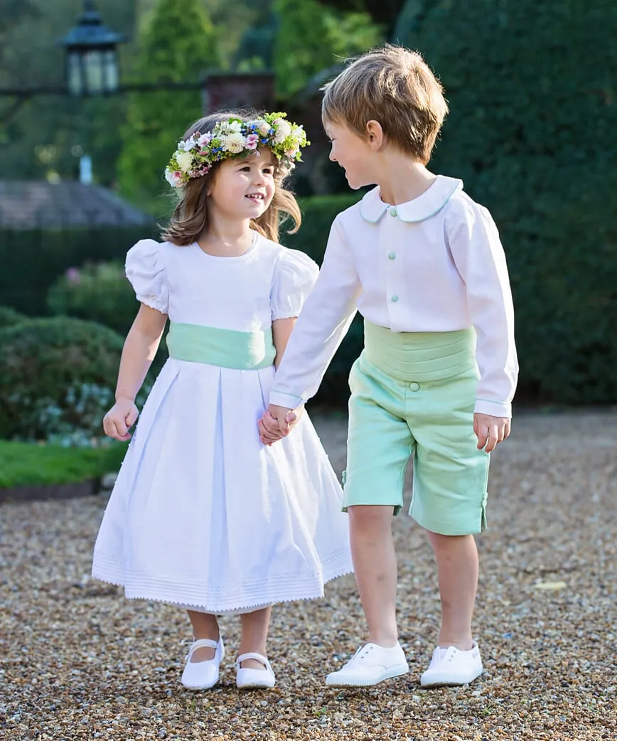 Linen Shirt with Green Trim and Buttons