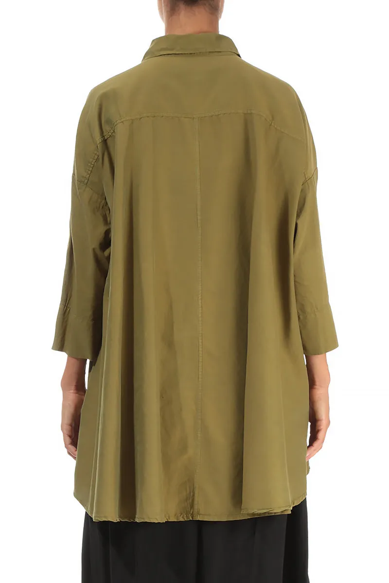 Loose Olive Silk Cotton Shirt