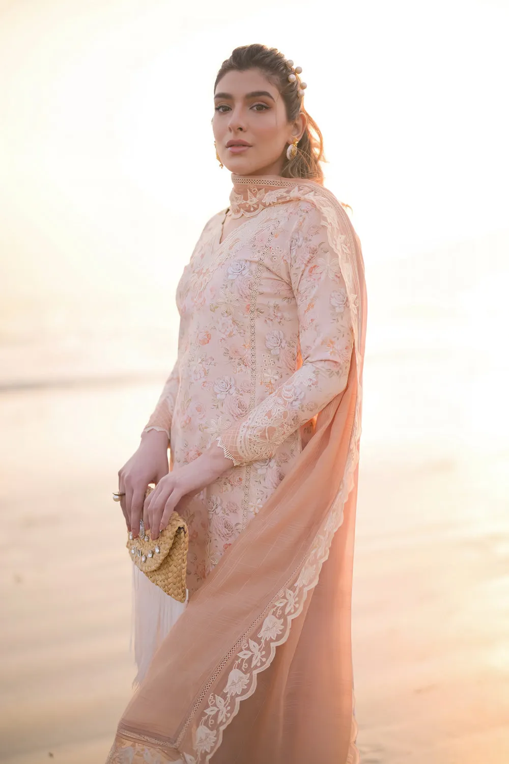 Luxury Lawn Vol 2 '24 - Pastel Floral Peach - Nel-24610 (RTS)