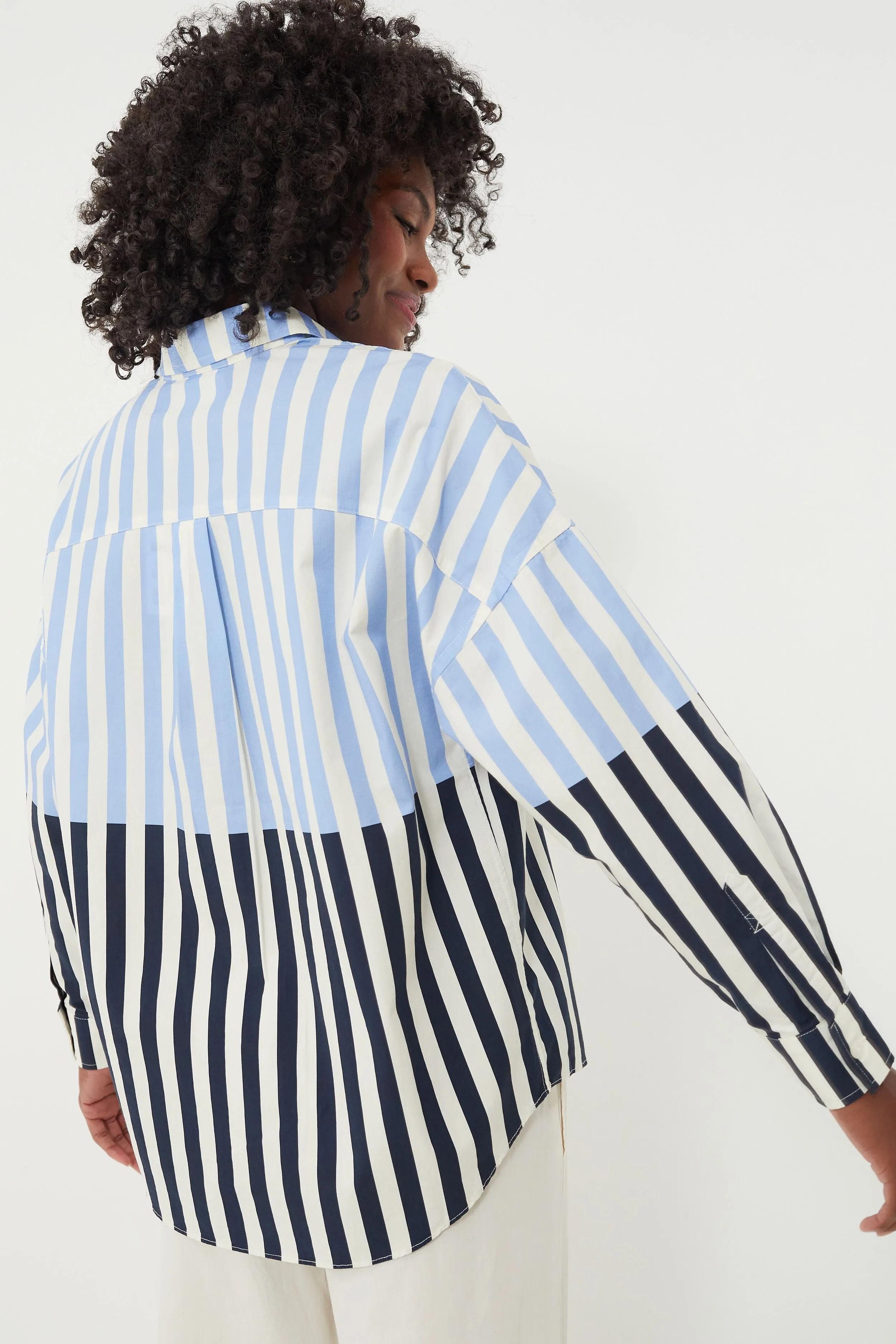 Navy and Azure Chiara Combination Stripe Shirt