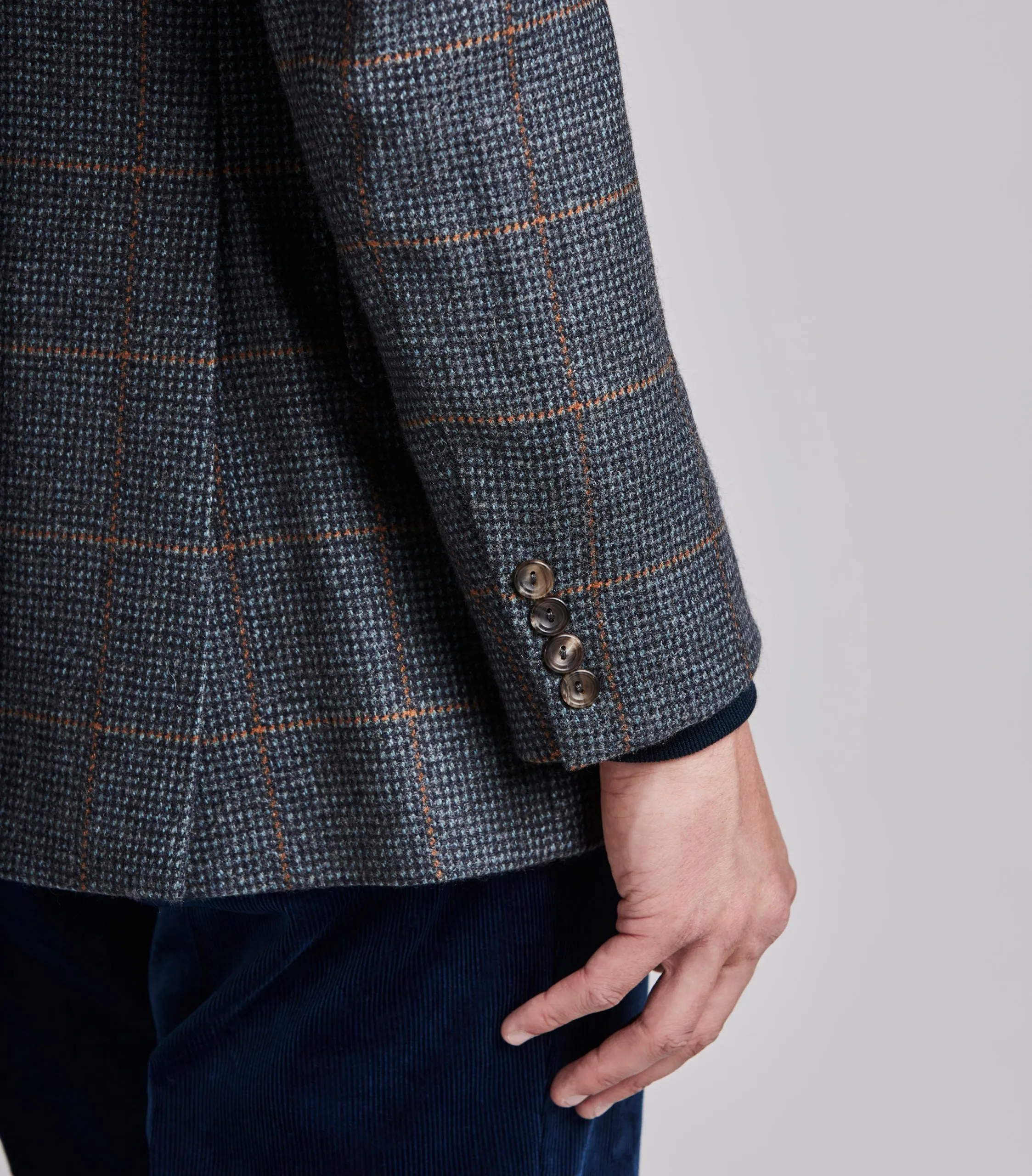 Navy/Rust Hairline Check Cashmere Jacket