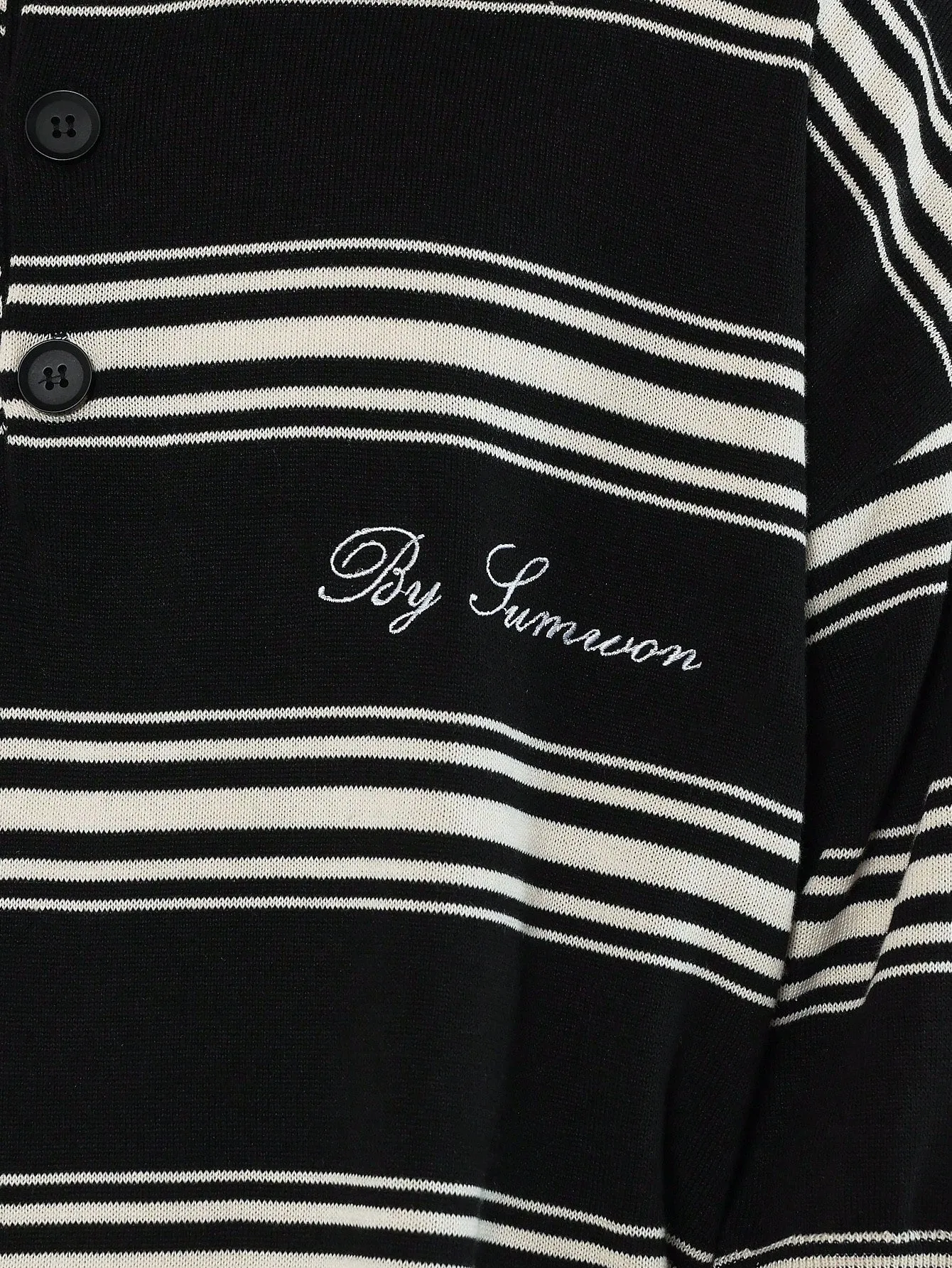 Oversized Fit Stripe Knit Polo Top With Embroidery Design