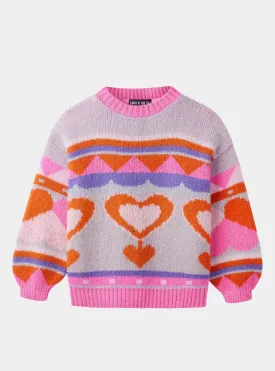 Poppy Mini Me Heart Intarsia Kids Knitted Jumper - Blue