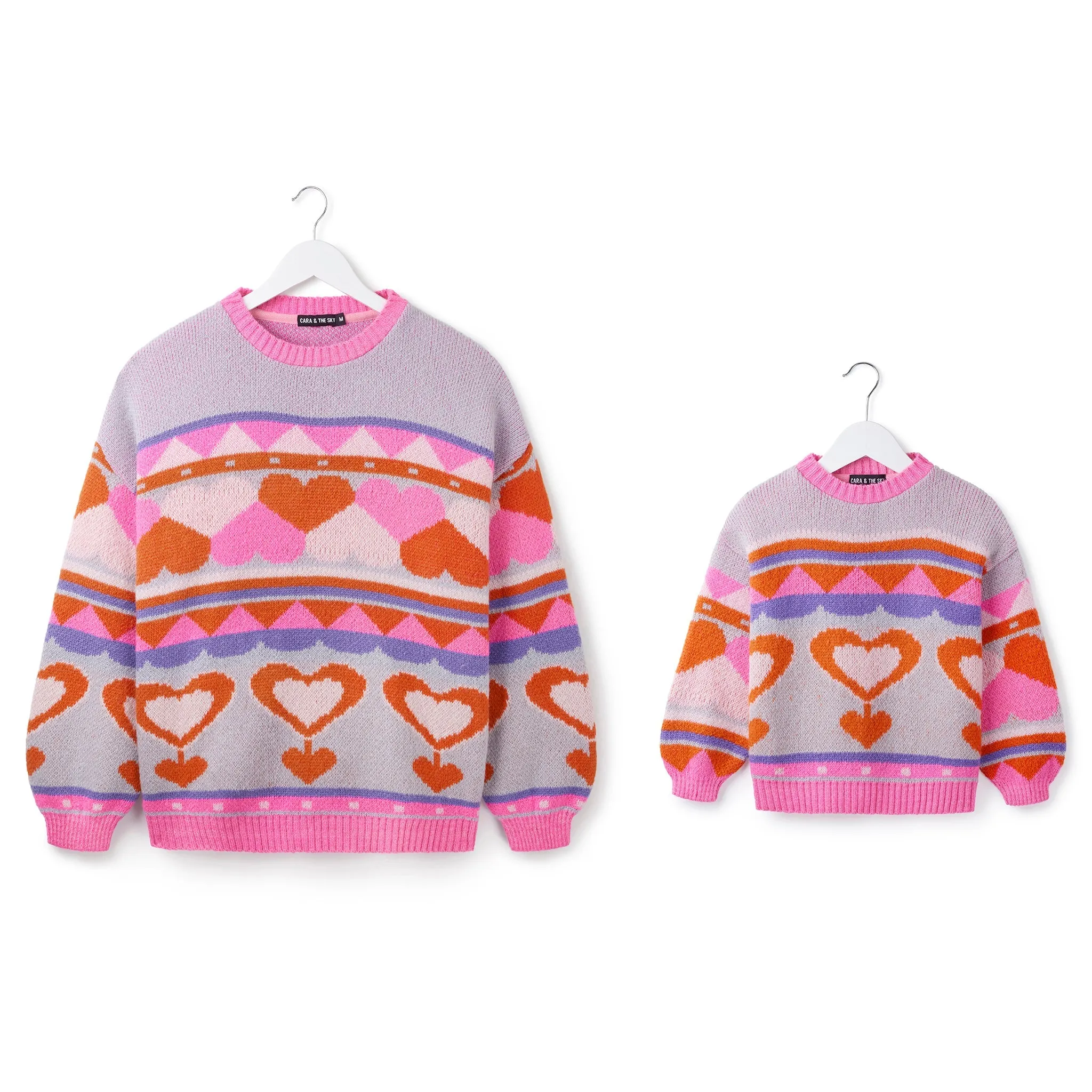 Poppy Mini Me Heart Intarsia Kids Knitted Jumper - Blue