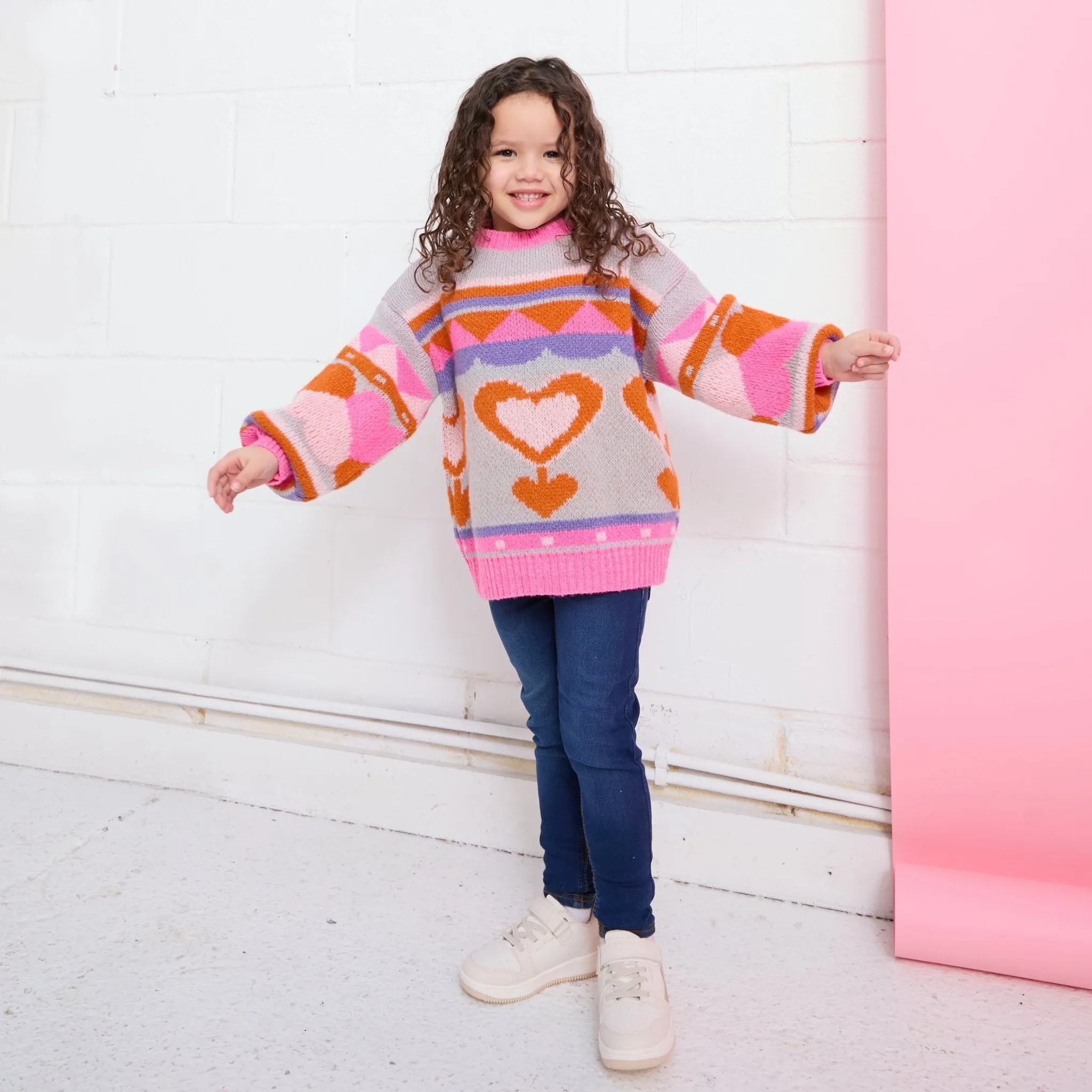 Poppy Mini Me Heart Intarsia Kids Knitted Jumper - Blue