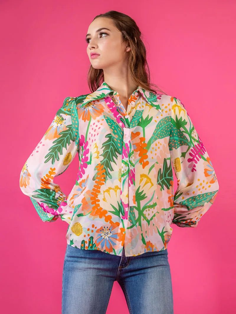 Print Silk Shirt Blouse