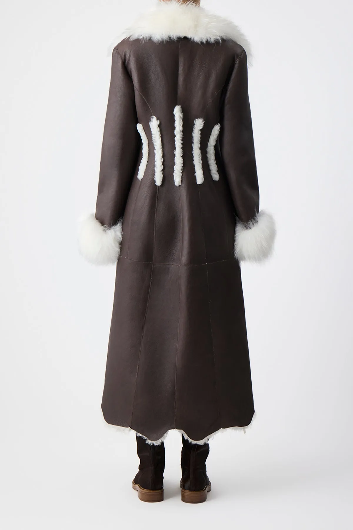 Prufrock Coat in Chocolate & Ivory Cashmere Shearling