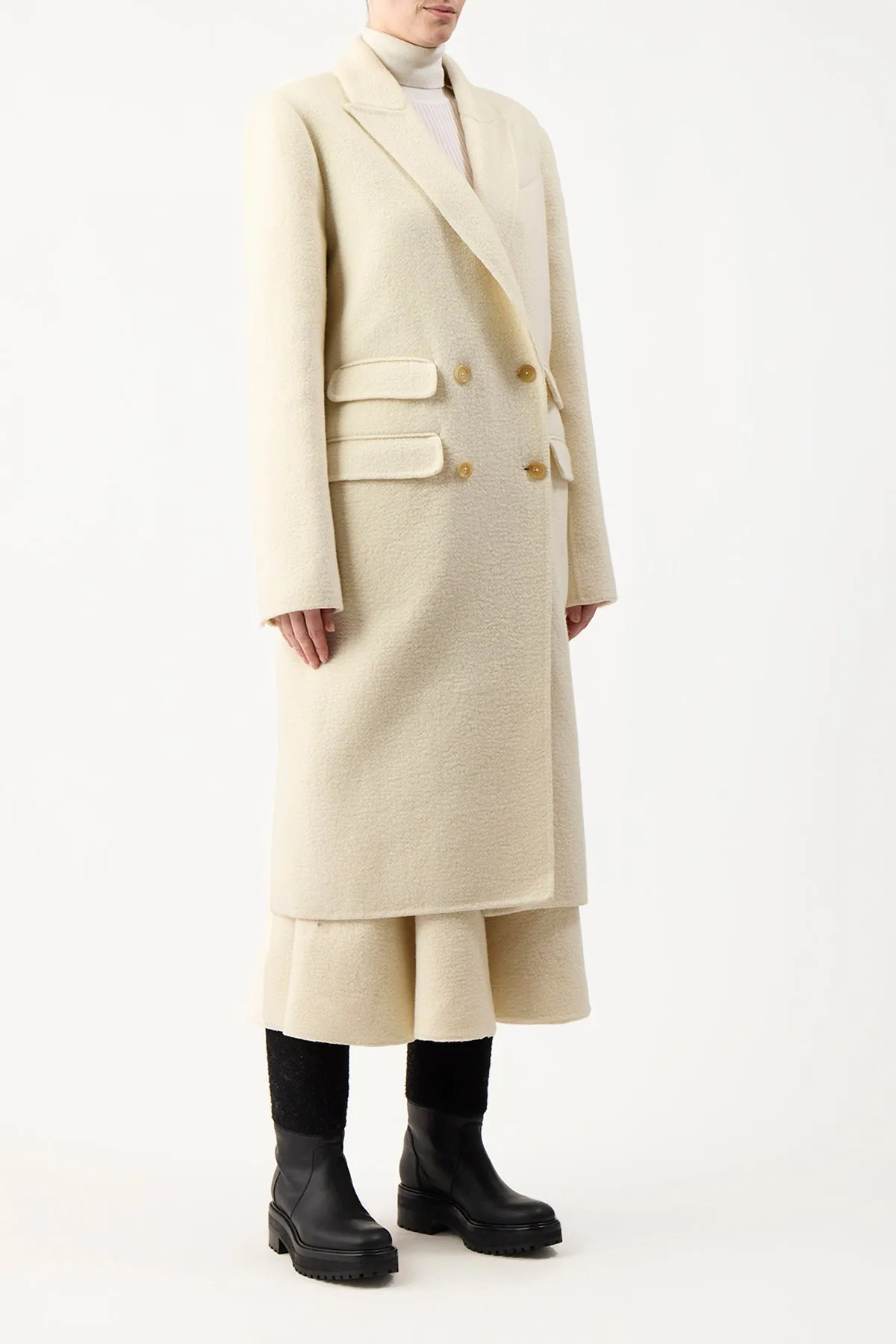 Reed Coat in Ivory Double-Face Recycled Cashmere Felt