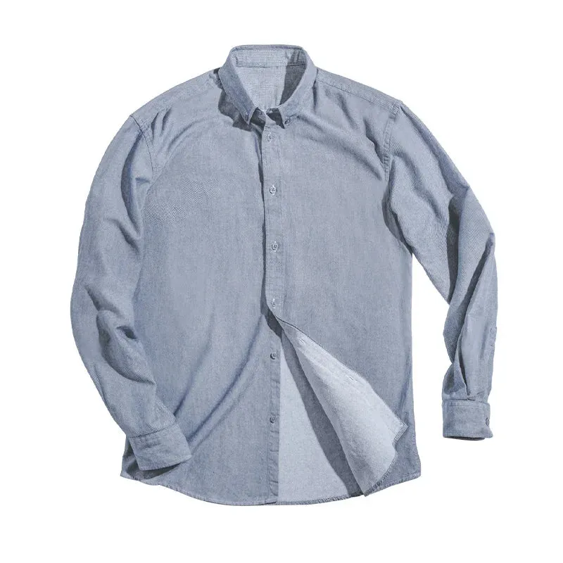 Retro Brushed Oxford Textile Shirt with Business Casual Underlay - Long Sleeve