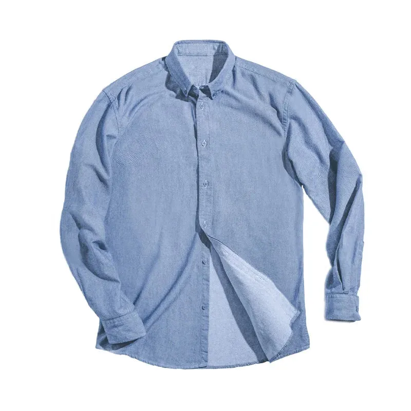 Retro Brushed Oxford Textile Shirt with Business Casual Underlay - Long Sleeve