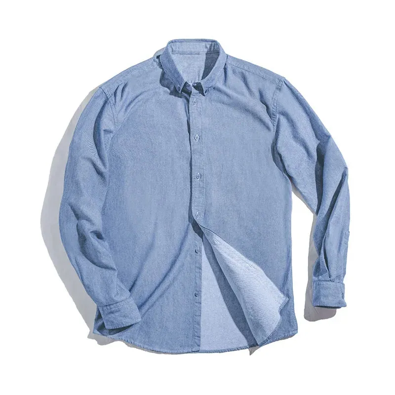 Retro Brushed Oxford Textile Shirt with Business Casual Underlay - Long Sleeve